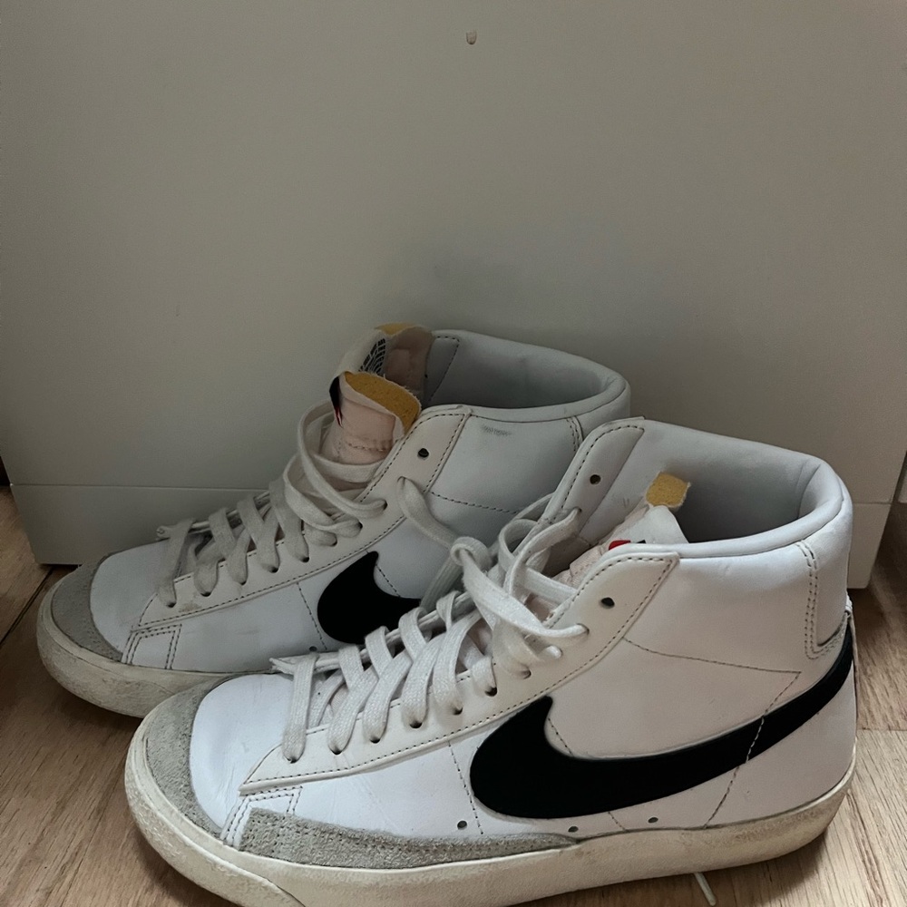 Nike White and Black High-Tops with Yellow Detail